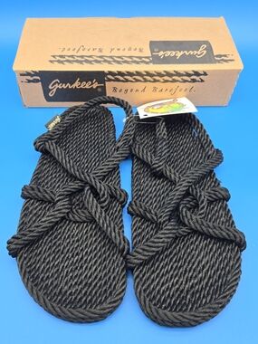 Gurkees Barbados Black Rope Sandals - Knotted Slip-On Style